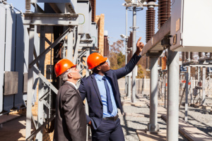 managers inspecting electricity power plant